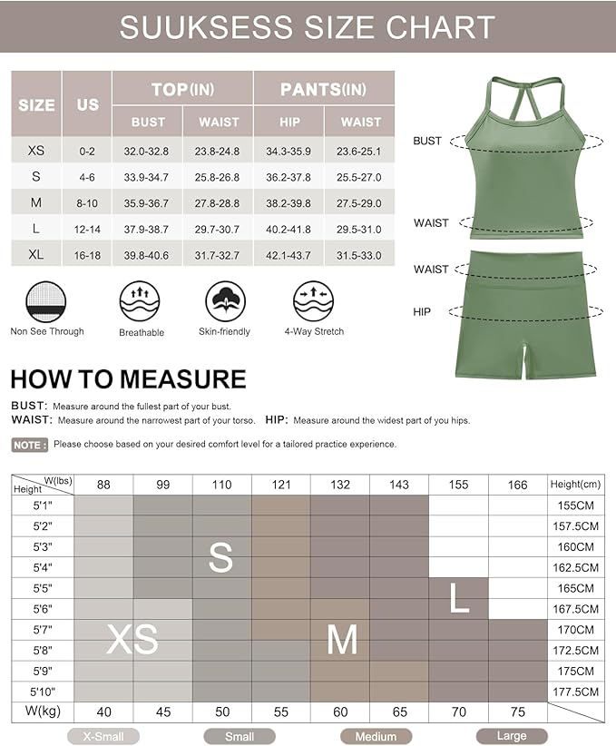 SUUKSESS Women 2 Piece Workout Sets High Waisted Tummy Control Biker Shorts Halter Padded Tank Tops