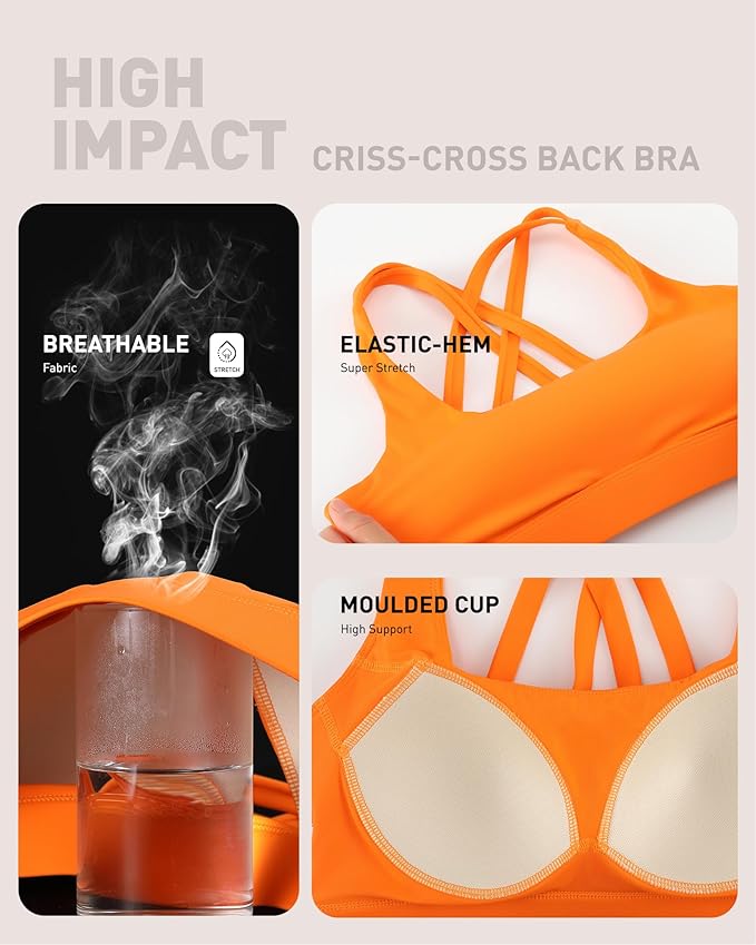 RUNNING GIRL High Impact Sports Bras for Women - Scoop Neck Strappy Sports Bra High Support Moulded Cup Workout Bra