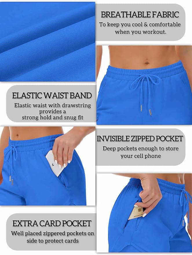 Mancreda Women's Running Shorts with Liner 3 Zipper Pockets Elastic Workout Athletic Gym Yoga Shorts