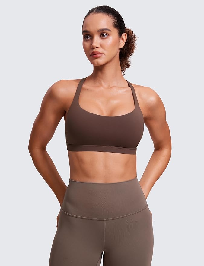 CRZ YOGA Naked Feeling Strappy Sports Bras for Women - Criss Cross Back Wireless Padded Cami Yoga Workout Top
