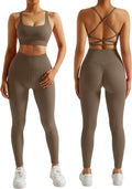 RXRXCOCO Ribbed Workout Sets for Women 2 Piece Backless Strappy Sports Bra Seamless Leggings Matching Set Yoga Outfits