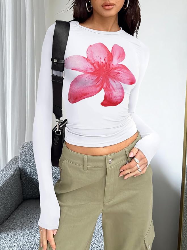Trendy Queen Womens Long Sleeve T Shirts Fall Fashion 2026 Basic Crop Tops Going Out Outfits Y2k Clothes