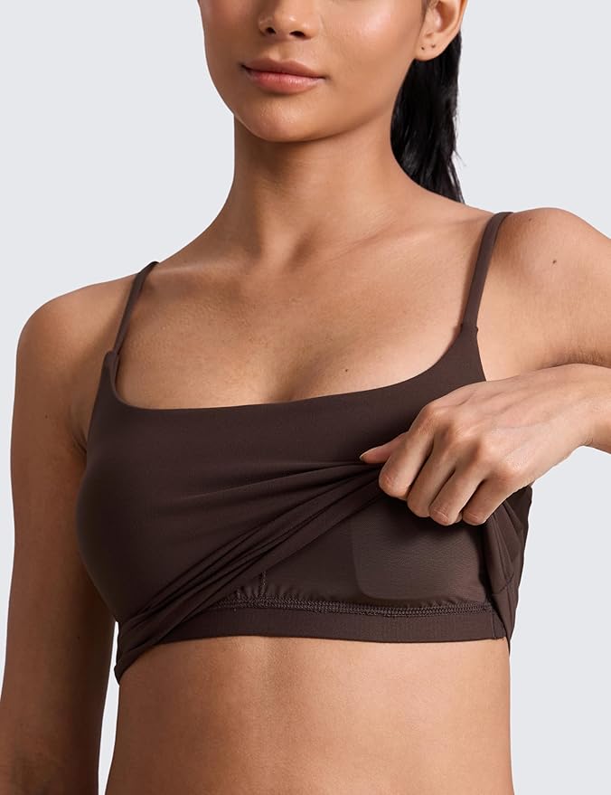 CRZ YOGA Butterlift Adjustable U Back Crop Tank Tops for Women - Padded Camisole Scoop Neck Workout Longline Sports Bras