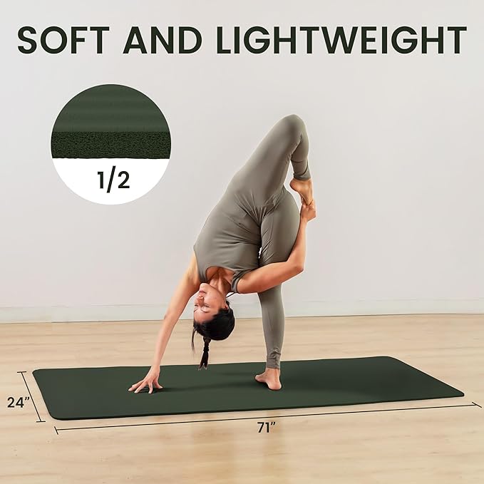 Fitvids Yoga Mat, 1/2-Inch Extra Thick High Density Exercise Mat, Anti-Tear Exercise Yoga Mat with Carrying Strap, Suitable for Various Yoga Exercises