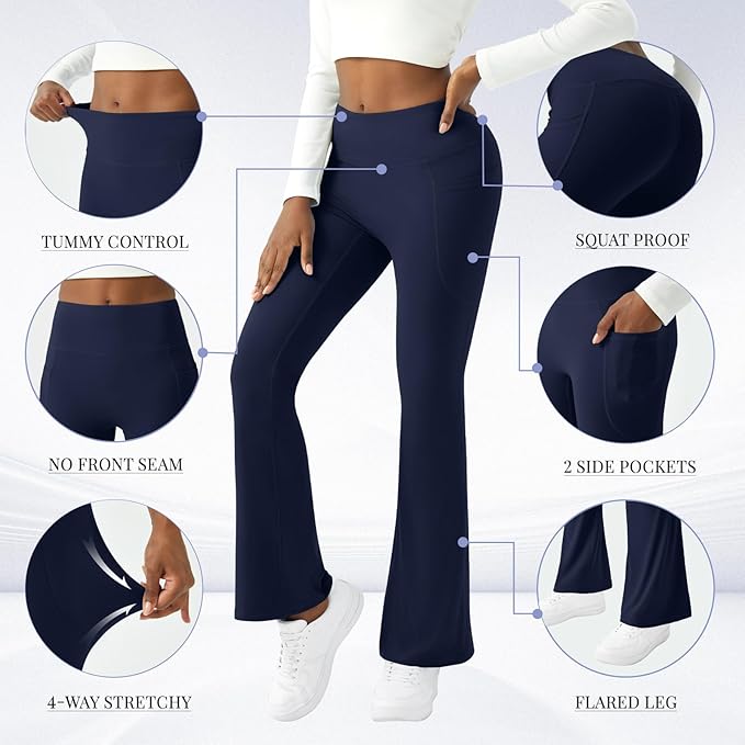 COPYLEAF Womens Yoga Pants with Pockets High Waisted Flare Leggings Bell Bottom Yoga Dress Pants Seamless Bootcut Pants