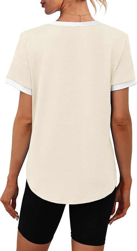 Womens Workout Tops Summer Short Sleeve Shirts Athletic Color Block Gym Clothes Outfits Sun Protection UPF 50+ T Shirts