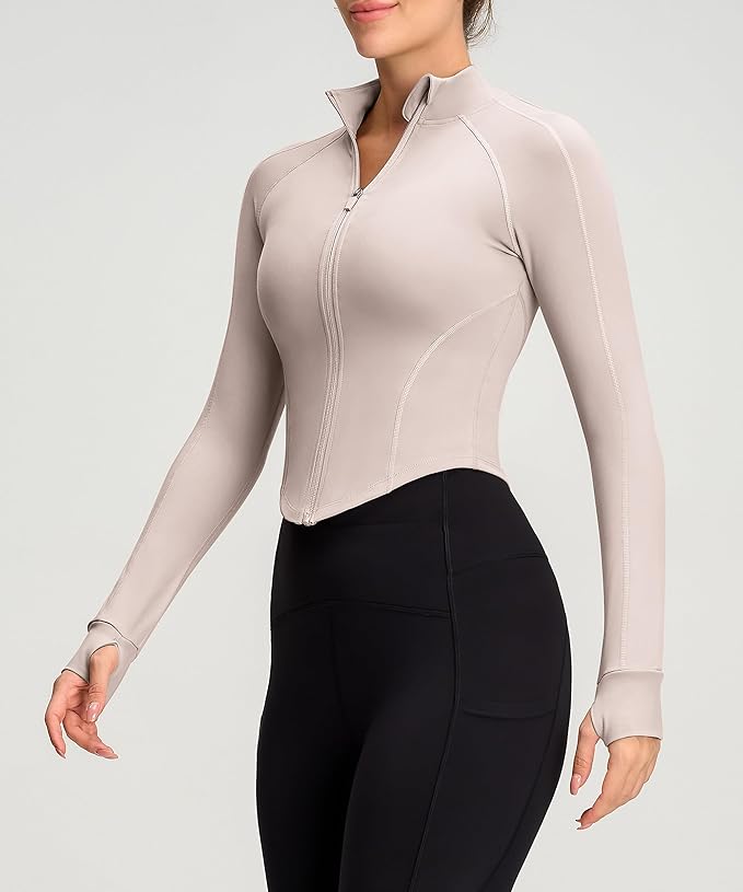 Womens Zip Up Bbl Jacket Lightweight Cropped Athletic Jacket Track Gym Workout Jackets for Running Yoga Hiking