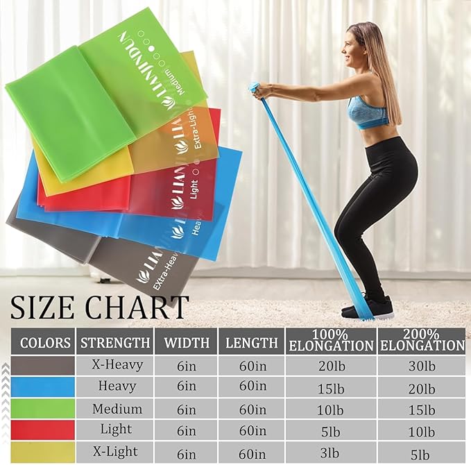 5 Pcs Professional Resistance Bands. Latex-Free, Pilates Band, Work Out Bands, Stretch Bands for Working Out Women or Men, Exercise Bands Set for Pilates, Physical Therapy, Yoga