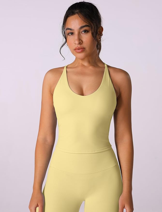 ABOCIW Womens Cross Back Workout Crop Tank with Built in Bra V Neck Longline Sports Bra Gym Shirt Yoga Pilates Top