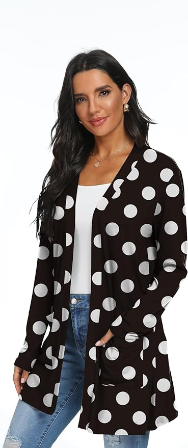 Womens Casual Lightweight with Pocketes Long Sleeve Open Front Cardigan