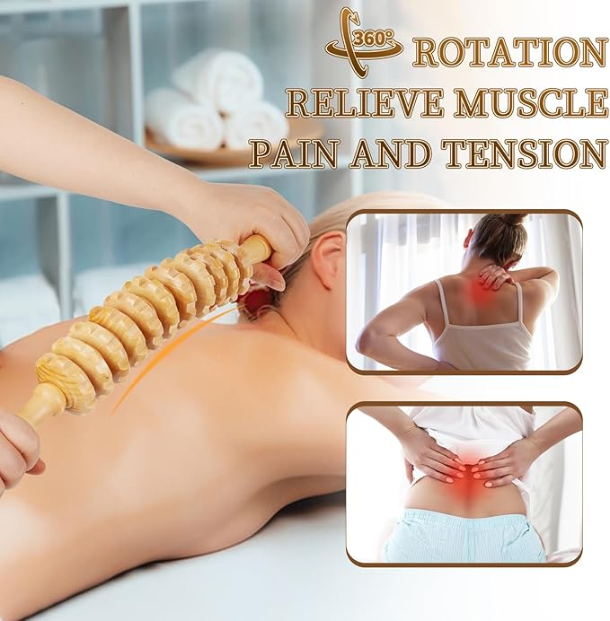 Liitrton Wood Therapy Fasci Massage Tools, Curved Wooden Massage Roller Cellulite Reduction and Muscle Tension (Wood, 11 Roller)