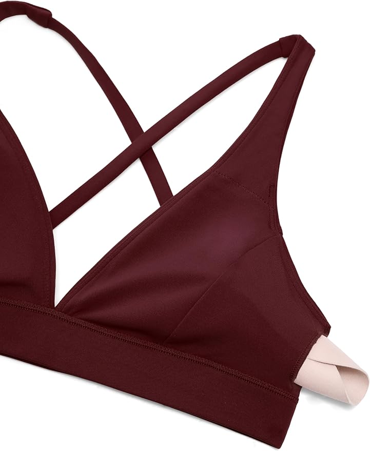 CRZ YOGA Butterluxe Deep V-Neck Sports Bras for Women - Spaghetti Strap Criss Cross Padded Top Low Coverage Wireless Yoga