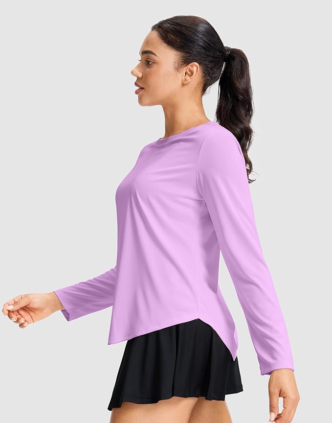 SANTINY Lightweight Long Sleeve Workout Tops for Women Breathable Gym Yoga Athletic Running Hiking Top UPF 50+ Sun Shirts
