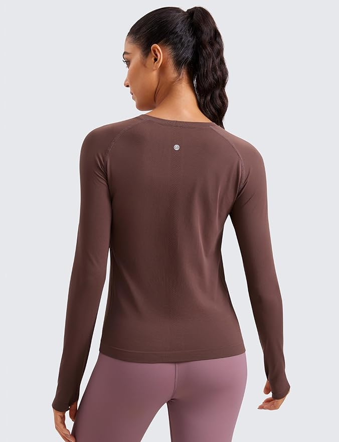 CRZ YOGA Seamless Long Sleeve Shirts for Women Waist Length - Workout Athletic Running Gym Yoga Tops Crewneck Breathable