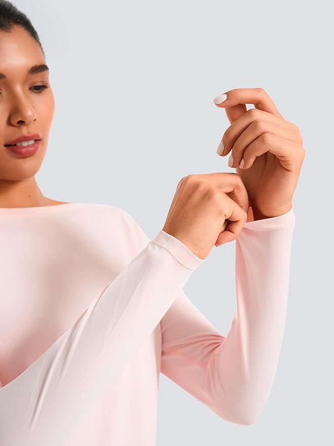 JOYSPELS Ice Silk Boat Neck Long Sleeve Workout Tops for Women Loose Fit Athletic Running Gym Yoga Shirts
