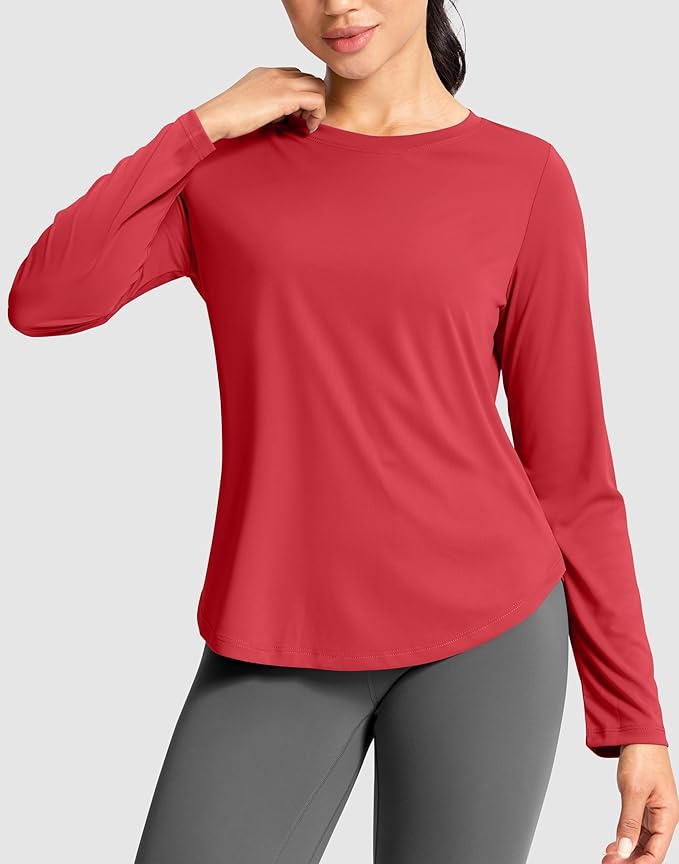 SANTINY Lightweight Long Sleeve Workout Tops for Women Breathable Gym Yoga Athletic Running Hiking Top UPF 50+ Sun Shirts