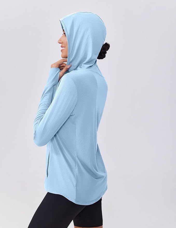 PINSPARK Women's UPF 50+ Sun Protection Hoodie Jacket Lightweight Full Zip Athletic Jacket Long Sleeve Shirt with Pockets
