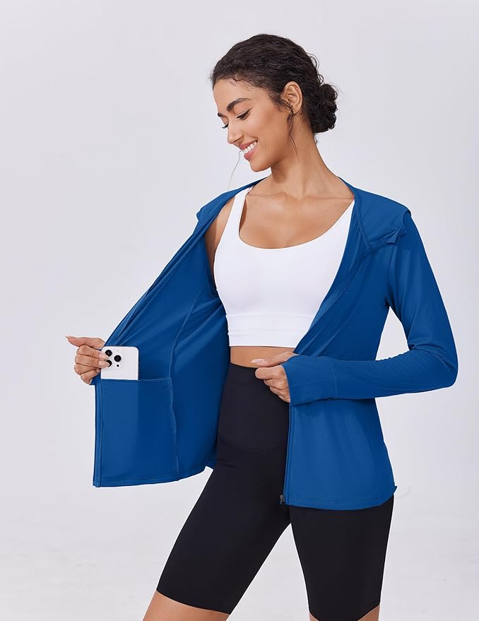 PINSPARK Women's UPF 50+ Sun Protection Hoodie Jacket Lightweight Full Zip Athletic Jacket Long Sleeve Shirt with Pockets