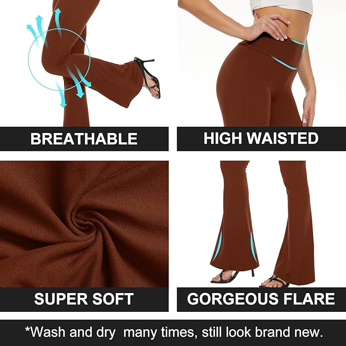 TNNZEET Black Flare Leggings for Women, Crossover Yoga Pants with Pockets Bootcut Flared Leggings