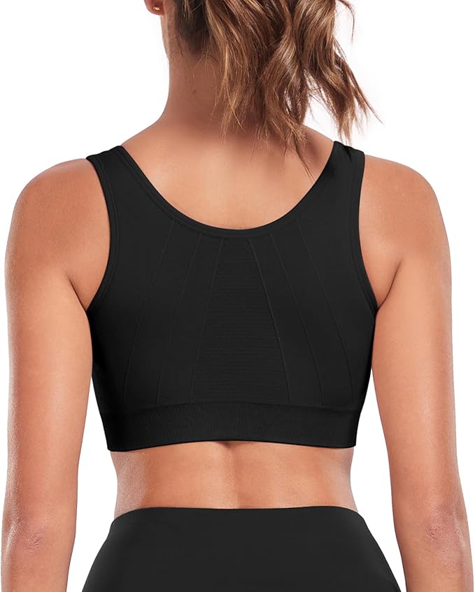 Women's Zip Front Sports Bra Wireless Post-Surgery Bra Active Yoga Sports Bras