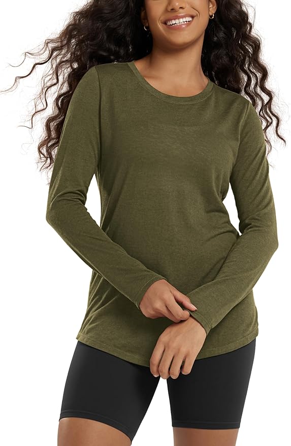 ODODOS Women's Long Sleeve Tunic Top - Ultralight Soft Breathable Side Slit Basic Tee Yoga Workout T-Shirt