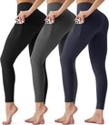 3 Pack Leggings with Pockets for Women,Butt Lift High Waisted Tummy Control Workout Yoga Pants Reg & Plus Size