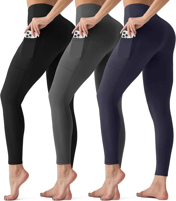 3 Pack Leggings with Pockets for Women,Butt Lift High Waisted Tummy Control Workout Yoga Pants Reg & Plus Size