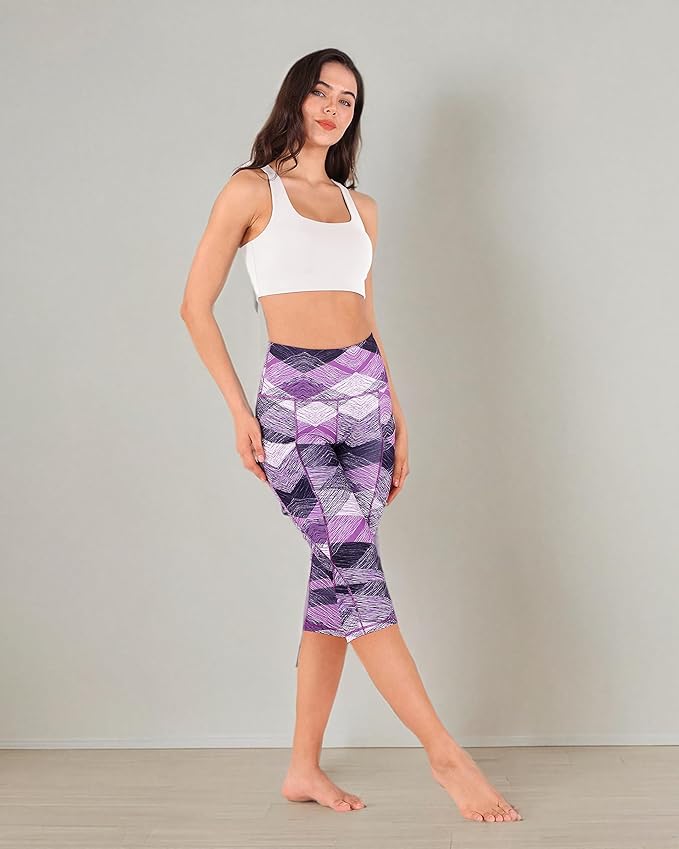 ODODOS Women's High Waisted Yoga Capris with Pockets, Tummy Control Non See Through Workout Athletic Running Capri Leggings
