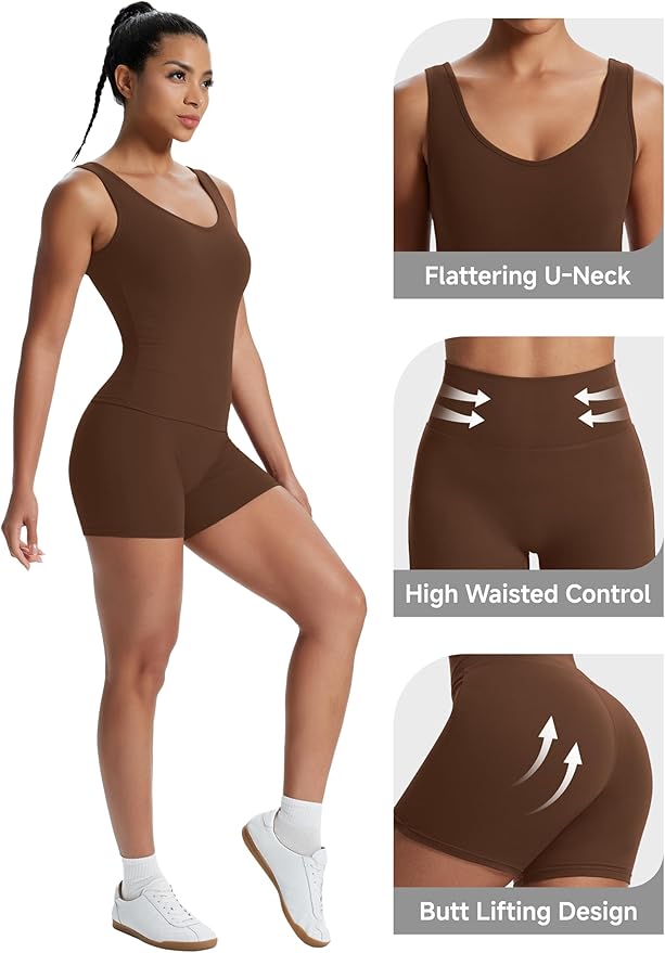 Alaroo Workout Sets for Women 2 Piece U Neck Crop Tank Top High Waisted Shorts Athletic Gym Yoga Outfits Activewear