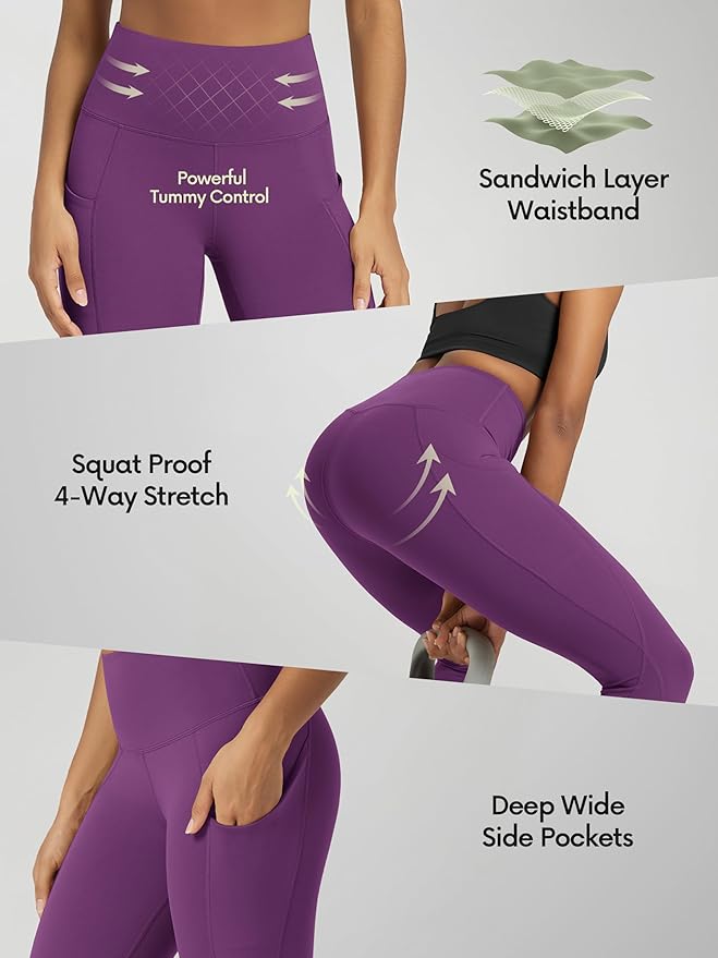 ODODOS Women's High Waisted Yoga Capris with Pockets, Tummy Control Non See Through Workout Athletic Running Capri Leggings