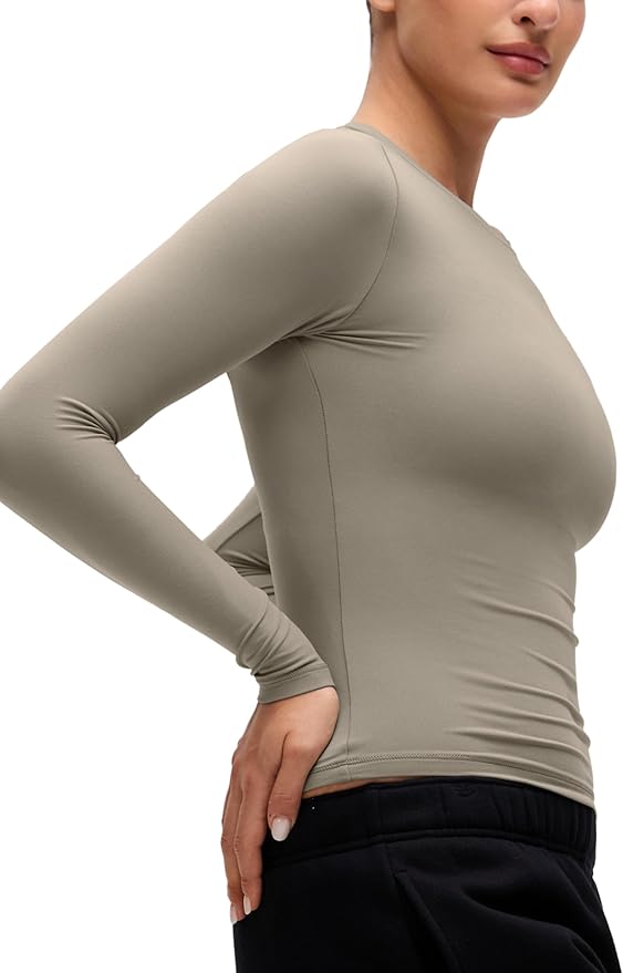 CRZ YOGA Softembrace Crewneck Long Sleeve Shirts for Women - Casual Going Out Tops Soft Basic Fitted Tight Fall T-Shirts