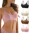 DEANGELMON V Neck Bra Padded Seamless Adjustable Straps Bralettes Everyday Basic Sleeping Bras Multiple Pack