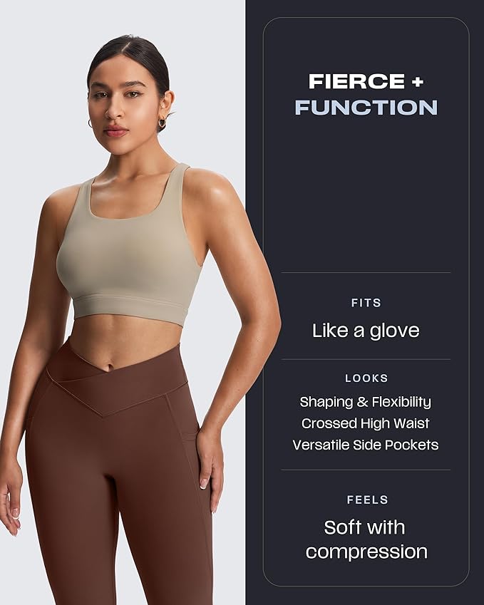 Aoxjox Women's Trinity High Waisted Yoga Pants with Pockets Cross-Waist Tummy Control Buttery Soft Workout Leggings 26"