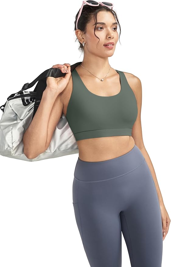 RUNNING GIRL Sports Bras for Women,Padded Strappy Sports Bras Criss-Cross Back Medium Support Sports Bras with Removable Cups