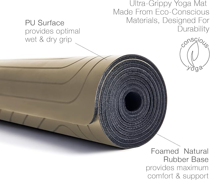 agoy PRO+ WARRIOR - Premium Non-Slip Yoga Mat – Eco-Conscious Design - PU Mat With Wet/Dry Grip+ - Focus Alignment - Lazer-Etched Technology - A Portable Standard Size Mat for All Styles of Yoga