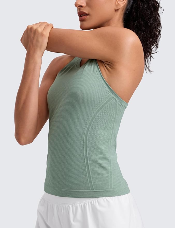 CRZ YOGA Seamless Workout Tank Tops for Women - Athletic Running Gym Sleeveless Shirts Crewneck Racerback Breathable
