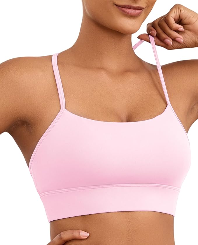 Womens Y-Back Sports Bra, Weightless Padded Yoga Bra, Spaghetti Strap Low Impact Gym Top for Workout & Daily Wear