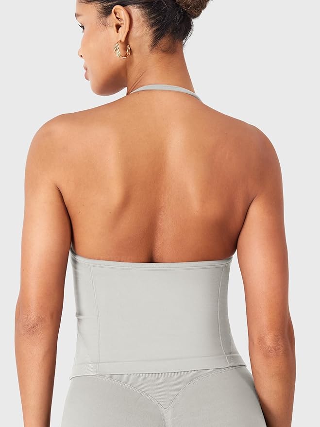 YEOREO SoftHue Impact Longline Strappy Top Women's Halter Workout Tank Tops Backless Gym Longline with Adjustable Strap