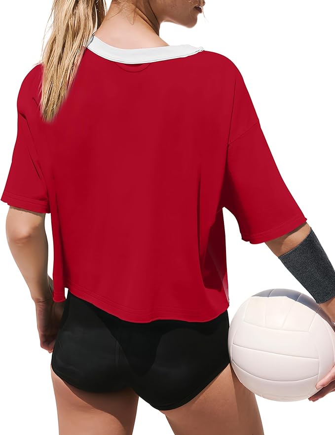 XIEERDUO Cotton Tshirts for Women Drop Shoulder Round Neck Oversized Crop Tops Workout Tops Tees