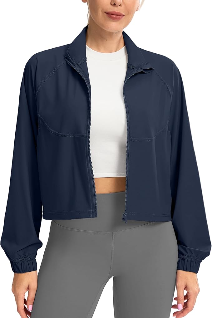 Soothfeel Women's Athletic workout Jacket Lightweight UPF 50+ Long Sleeve Sun Protection Shirts Zip Up Cropped Hiking Tops