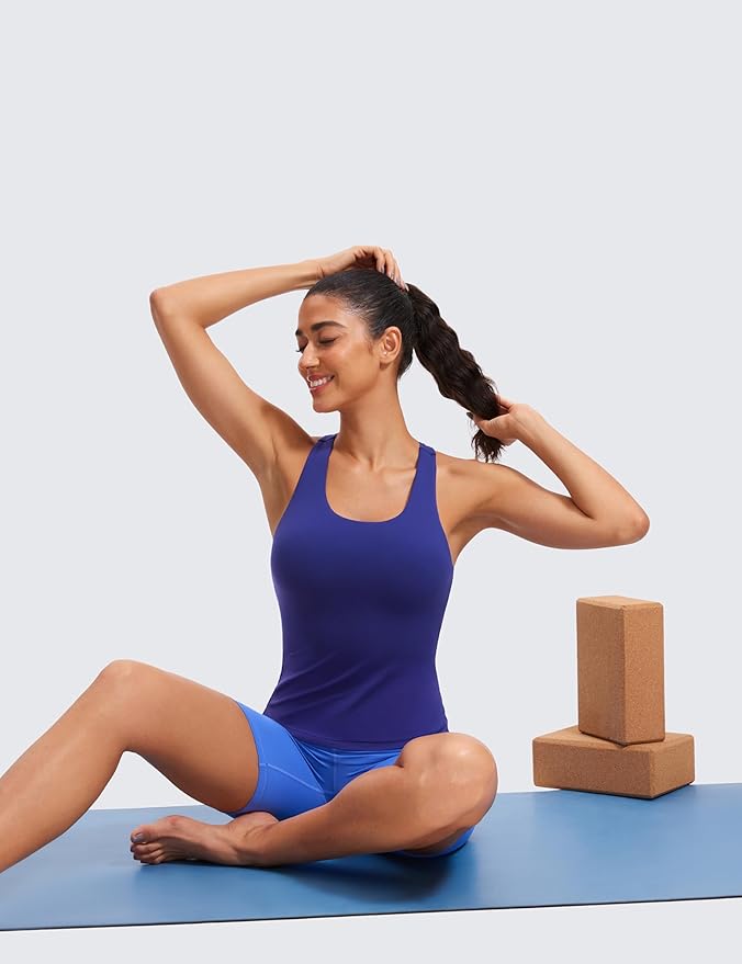 CRZ YOGA Butterluxe Workout Racerback Tank Tops for Women - Padded Athletic Spandex Yoga Shirts with Built in Bra