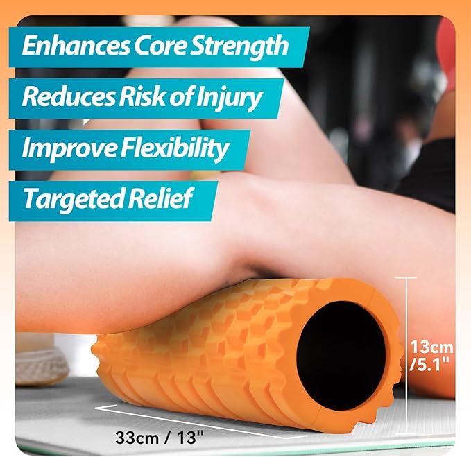 Krightlink Foam Roller High Density 13" Patented Exercise Roller for Deep Tissue Muscle Massage, Muscle Massage and Myofascial Trigger Point Release, Relieves Muscle Pain, Improves Mobility (Orange)