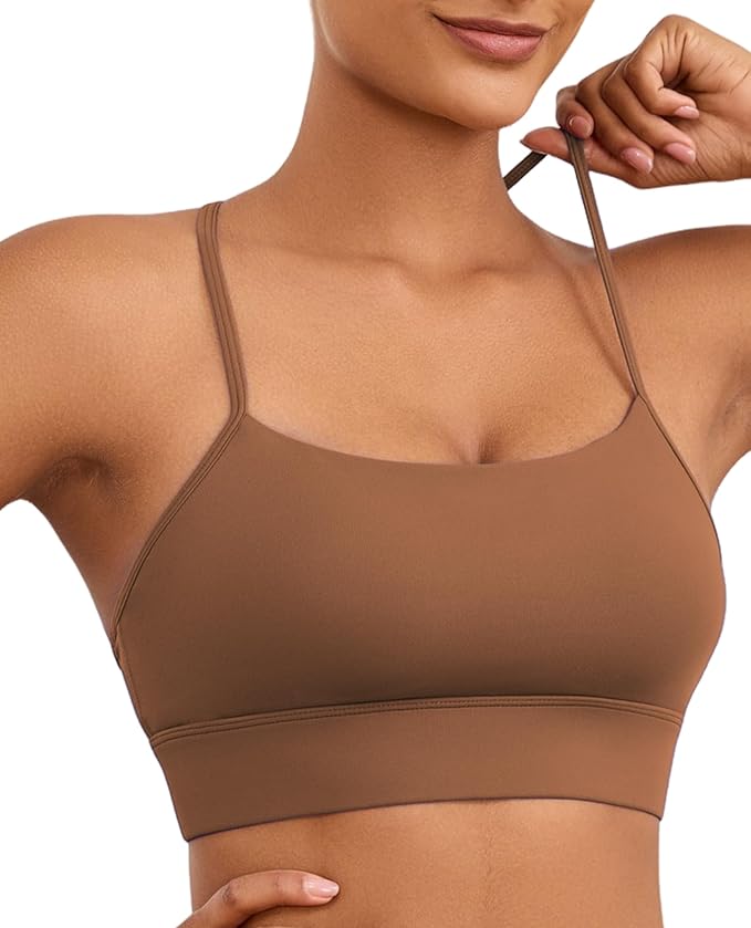 Womens Y-Back Sports Bra, Weightless Padded Yoga Bra, Spaghetti Strap Low Impact Gym Top for Workout & Daily Wear