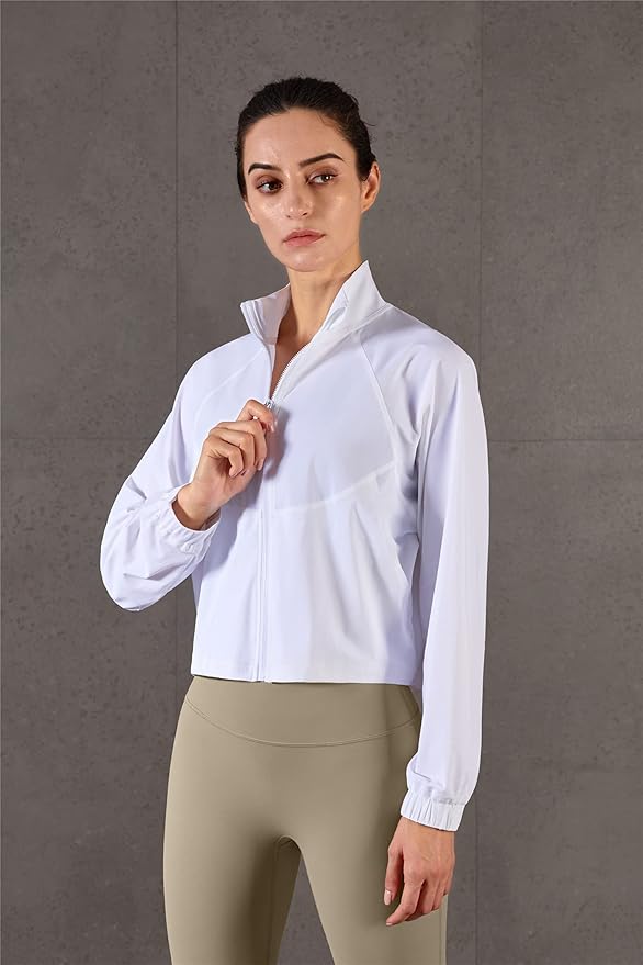 altiland Women's Athletic Running Yoga Gym Track Zip Up Cropped Jackets UPF 50+ Sun Protection Long Sleeve Workout Shirts