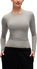 CRZ YOGA Softembrace Crewneck Long Sleeve Shirts for Women - Casual Going Out Tops Soft Basic Fitted Tight Fall T-Shirts