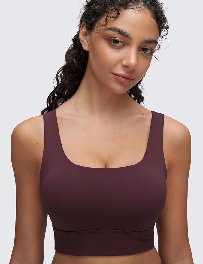 CRZ YOGA Butterluxe U Back Longline Sports Bras for Women - Scoop Neck Padded Yoga Workout Crop Top with Built in Pads