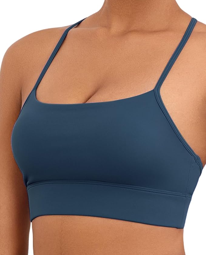 Womens Y-Back Sports Bra, Weightless Padded Yoga Bra, Spaghetti Strap Low Impact Gym Top for Workout & Daily Wear