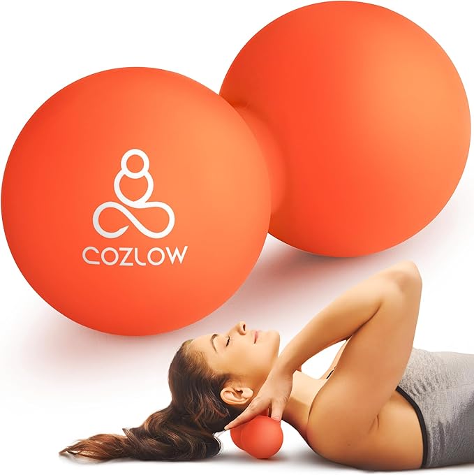 COZLOW Double Lacrosse Silicone Massage Ball - Energizing Orange - Peanut Trigger Point Roller for Mobility, Deep Tissue Therapy, Myofascial Release - Acupressure Tool for Muscle Pain Relief
