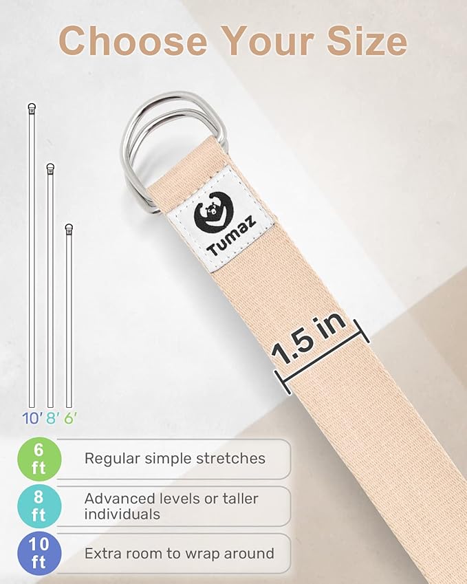 Tumaz Yoga Strap/Stretch Bands [15+ Colors, 6/8/10 Feet Options] with Extra Safe Adjustable D-Ring Buckle, Durable and Comfy Delicate Texture - Best for Daily Stretching, Physical Therapy, Fitness