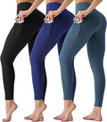 3 Pack Leggings with Pockets for Women,Butt Lift High Waisted Tummy Control Workout Yoga Pants Reg & Plus Size